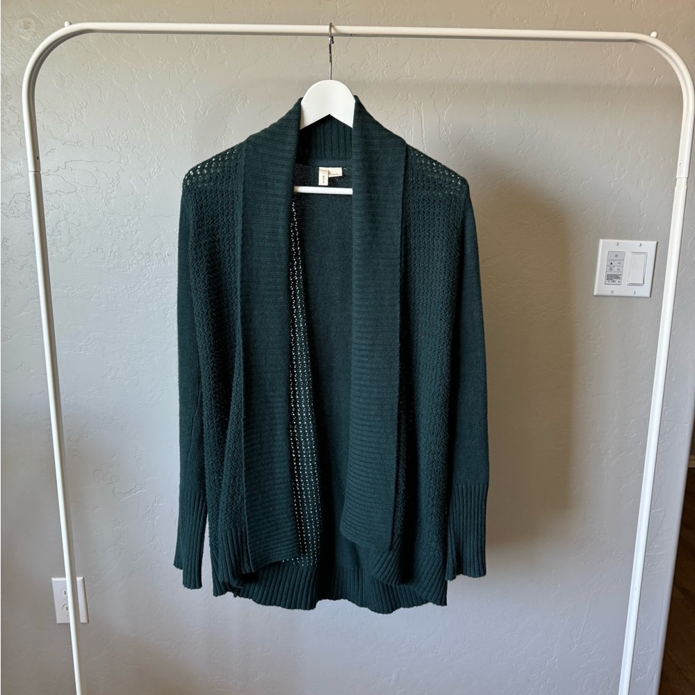 Moth Green Cardigan Sweater Open Front Knit